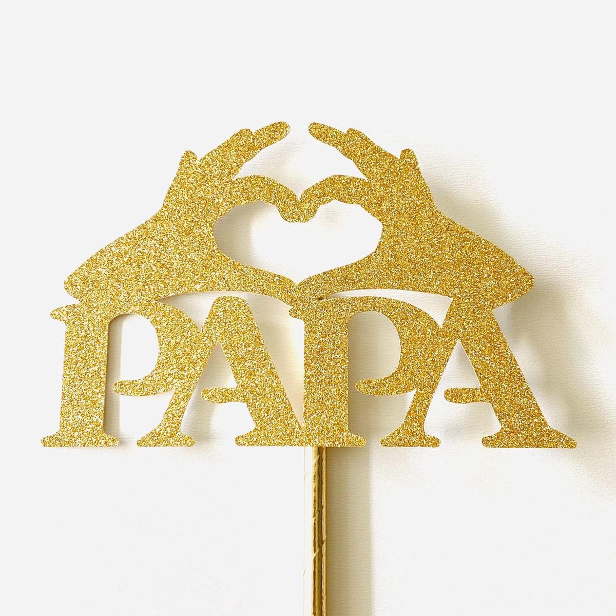 Taarttopper| Vaderdag| Cake topper| Papa| Handjes| Goud glitter|14 cm| karton